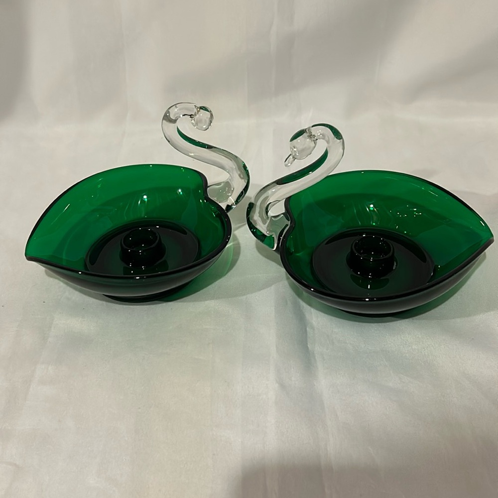2 Vintage Duncan Miller Emerald Green Candle Holders